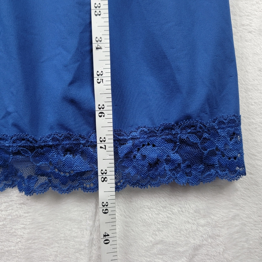 Essentials Bodywear Bodycon Slip Dress Sz 2X Blue Satin Lace Adjustable Strap - Picture 10 of 10